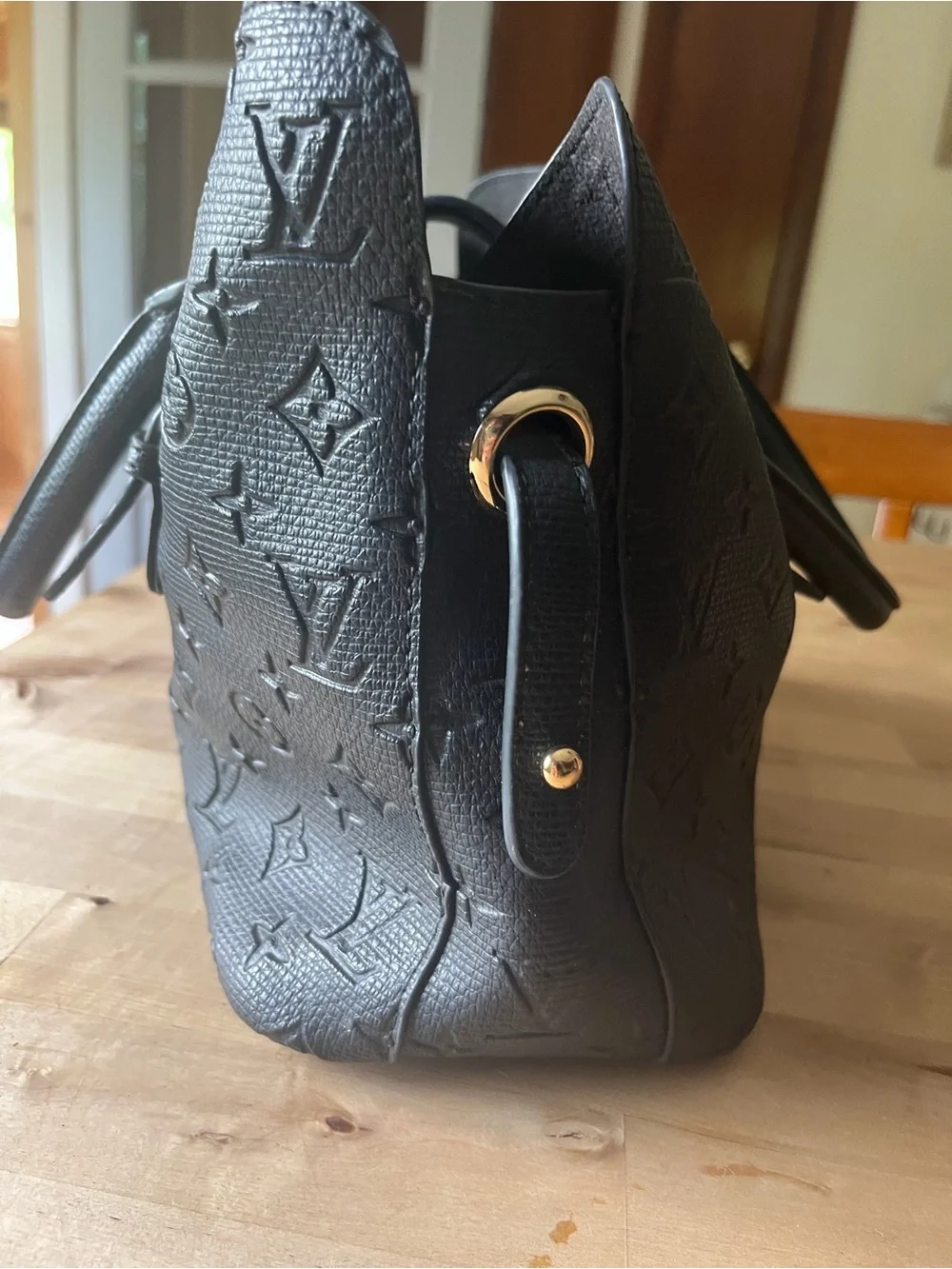Black Embossed Monogram Tote Bag with Gold Hardware